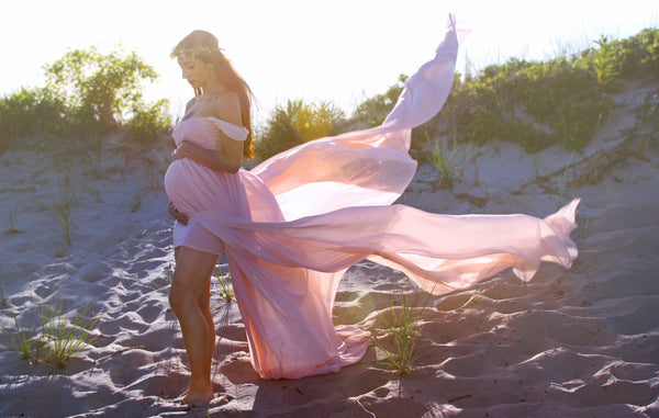 Elia Gown • Chiffon Butterfly Gown • Long Flowing Tossing Gown • Sheer Maternity Gown With Lace Overlay • Sweetheart Top Dress • Droop Sleeves Maternity Gown • by Sew Trendy