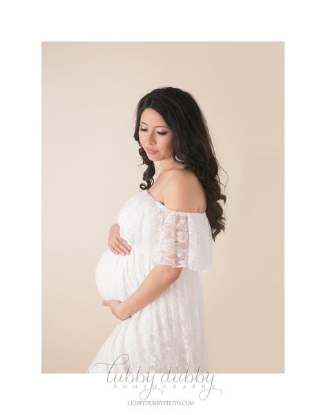 Stacey Gown • Hand Made Classic Flowing Lace Dress • Elegant Lace Pregnancy Gown • Vintage Lace Ruffle Maternity Gown • by Sew Trendy