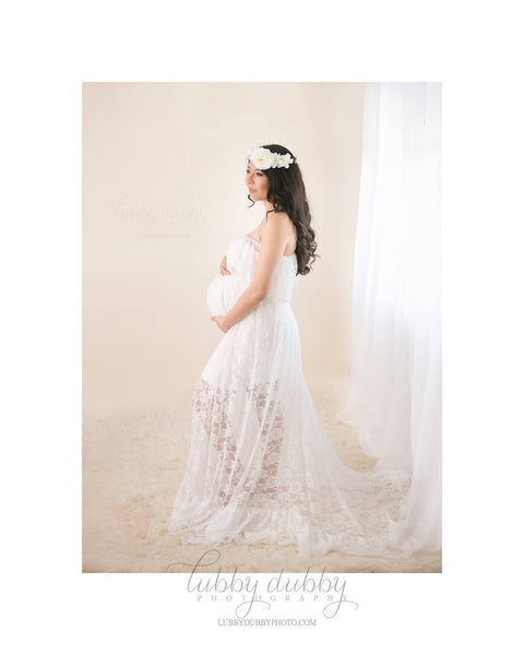 Stacey Gown • Hand Made Classic Flowing Lace Dress • Elegant Lace Pregnancy Gown • Vintage Lace Ruffle Maternity Gown • by Sew Trendy