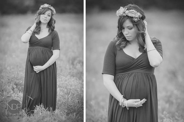 Vivian Gown • On the Shoulder Sleeve Maternity Gown • Maxi Style Sweetheart Soft Knit Maternity Gown • by Sew Trendy