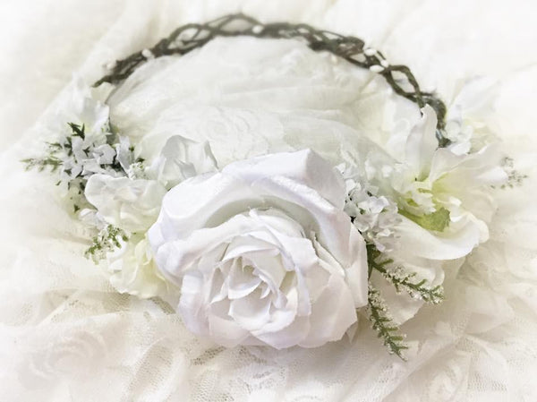 Wednesday Floral Crown • Pip Berry Crown • White Floral Crown • Grapevine Crown • Bridal Headpiece • Flowergirl Headband | Ready To Ship • by Sew Trendy