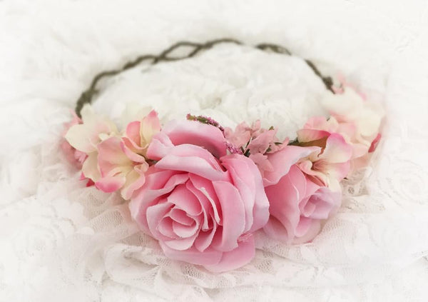 Avery Pink Floral Crown • PINK Floral Crown • Wedding Head Piece • Princess Floral Crown • Bohemian Crown • Flower Girl | Ready To Ship • by Sew Trendy