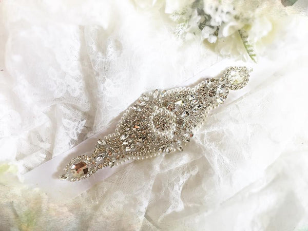 London Crystal and Pearl Sash | READY TO SHIP • by Sew Trendy