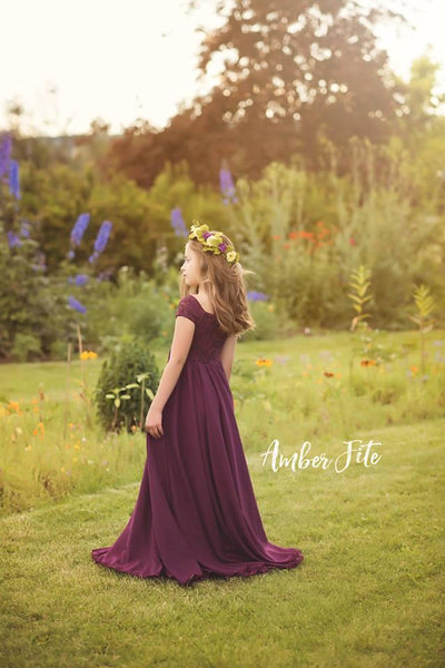 Cynthia Girls Gown • Full Circle Chiffon Skirt • Lace Off the Shoulder Top • Girls Couture • Princess Photo Shoot • Birthday Dress • by Sew Trendy