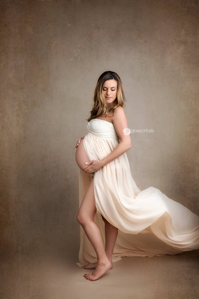 Mckenna Gown • Lace Sweetheart Top Sheer Chiffon Maxi Style Maternity Gown • by Sew Trendy