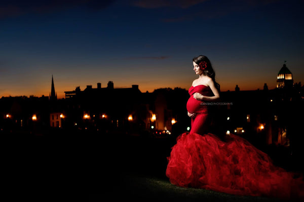 Celine Gown • Sweetheart Lace and Tulle Pregnancy Dress • Fitted Mermaid Style Maternity Gown • by Sew Trendy