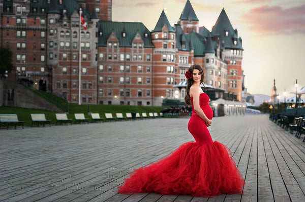 Celine Gown • Sweetheart Lace and Tulle Pregnancy Dress • Fitted Mermaid Style Maternity Gown • by Sew Trendy