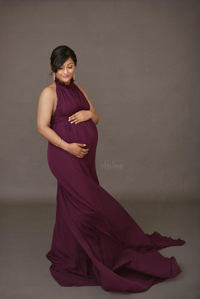 Carolynne Gown • Chiffon Ruffle Maternity Dress • Chiffon Turtle Neck Pregnancy Gown • by Sew Trendy