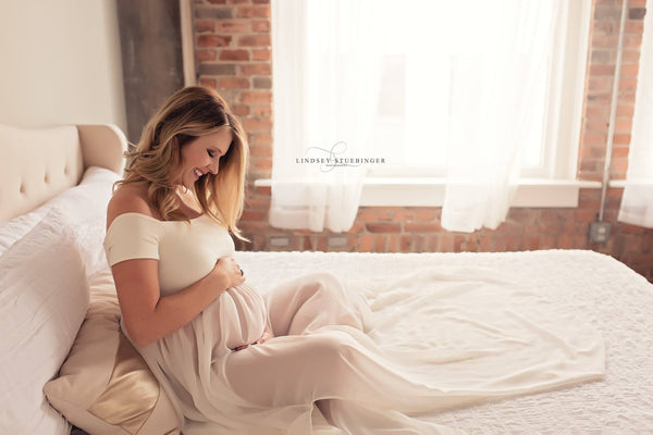 Cameron Gown • Off the Shoulder Gown • Cap Sleeve Pregnancy Dress • Sheer Chiffon Maternity Gown • by Sew Trendy