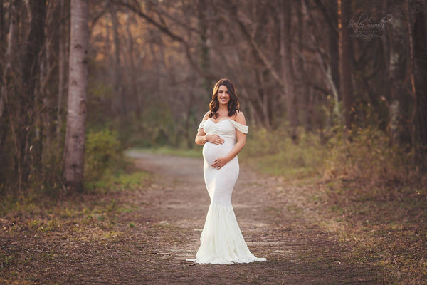 Samantha Gown • Sweetheart Lace and Chiffon Pregnancy Dress • Fitted Chiffon Mermaid Style Maternity Gown • by Sew Trendy