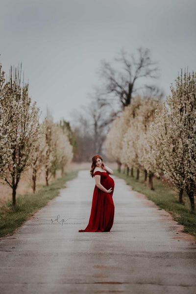 Kiara Gown • Short Sleeve Maternity Gown • Off The Shoulder Gown • Knit Maternity Gown • Maxi Dress • Pregnancy Dress • by Sew Trendy