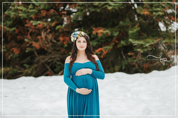 Breanna Gown • Knit Off the Shoulder Gown • Long Sleeve Sweetheart Gown • Maternity Dress • Pregnancy Gown • Maternity Photos • Knit Gown • by Sew Trendy