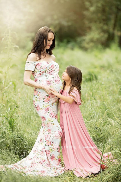 Floral Audrey Gown • Mint Floral Gown • Fitted Maternity Gown • Mint Gown • Cap Sleeve Maternity Gown • Slim Fit Gown • Sweetheart Style Dress • Bridesmaid Dress • Event Gown • Photo Shoot • by Sew Trendy