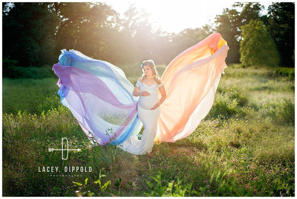 Rainbow Detachable Tossing Train • Rainbow Baby Pastel Train • Chiffon Detachable Train • Maternity Gown Train • Maternity Dress Train • Wedding Train • Photo Session Gown Train • by Sew Trendy