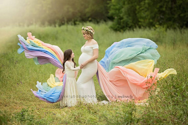 Rainbow Detachable Girls Tossing Train • Rainbow Baby Pastel Train • Chiffon Detachable Train • Maternity Gown Train • Maternity Dress Train • Wedding Train • Photo Session Gown Train • by Sew Trendy