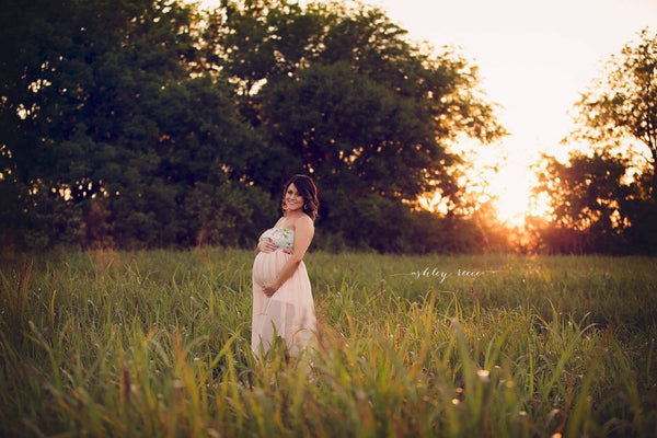 Floral Kaleigh Gown • Mint Floral Maternity Gown • Sheer Chiffon Maxi Style Maternity Gown • Straight Top Bridesmaid Gown • Strapless Flowy Gown by Sew Trendy