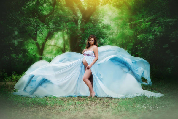 Floral Rachel Gown • Grey and Pastel Floral • Long Flowing Gown • Sheer Chiffon Maternity Gown • Sweetheart Maternity Gown • by Sew Trendy