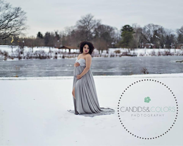 Zoie Gown • Lace Sweetheart Top Gown • Stretch Knit Pregnancy Dress • Maxi Style Maternity Gown • by Sew Trendy