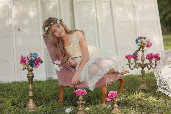 Elliot Ivory Floral Crown • Bridal Crown • Bohemian Crown • Simple Flower Halo • Flower Girl • Garden Floral Crown • Foliage | Ready To Ship • by Sew Trendy