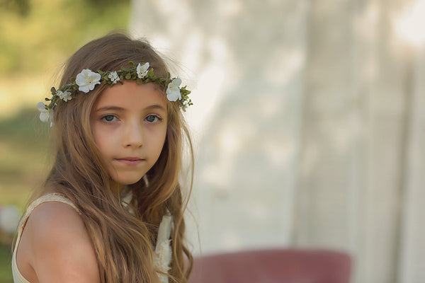 Elliot Ivory Floral Crown • Bridal Crown • Bohemian Crown • Simple Flower Halo • Flower Girl • Garden Floral Crown • Foliage | Ready To Ship • by Sew Trendy
