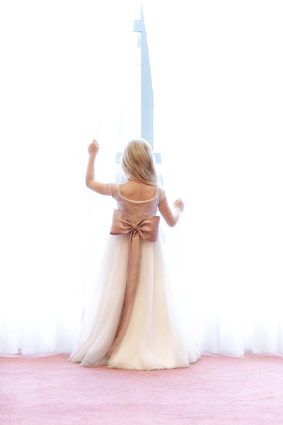 Claire Girls Vintage Inspired Gown • Full Circle Chiffon Skirt • Lace Off the Shoulder Top • Girls Couture • Princess Photo Shoot • Birthday Dress • by Sew Trendy