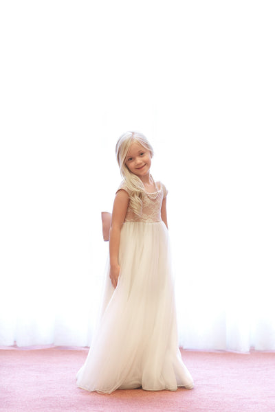 Claire Girls Vintage Inspired Gown • Full Circle Chiffon Skirt • Lace Off the Shoulder Top • Girls Couture • Princess Photo Shoot • Birthday Dress • by Sew Trendy