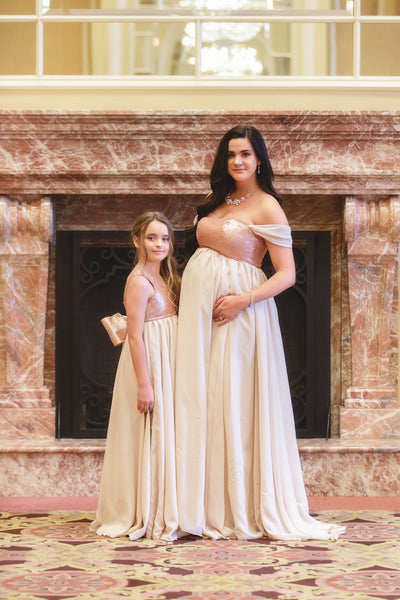 Chanel Sequin Gown • Sheer Maternity Gown • Maternity Corset Gown • Droop Sleeve Maternity Gown • by Sew Trendy