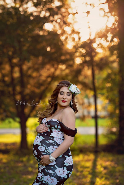 Floral Angela Gown • Slim Fit Gown • Mermaid Style Floral Maternity Gown • Sheer Maternity Gown • Maternity Photo Shoot Gown • Event Gown • Wedding Dress | by Sew Trendy