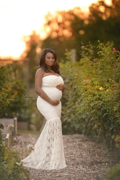 Marilyn Gown • Hand Made Maternity Gown • Lace Mermaid Style Sweetheart Maternity Gown • by Sew Trendy