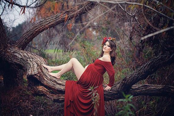 Breanna Gown • Knit Off the Shoulder Gown • Long Sleeve Sweetheart Gown • Maternity Dress • Pregnancy Gown • Maternity Photos • Knit Gown • by Sew Trendy