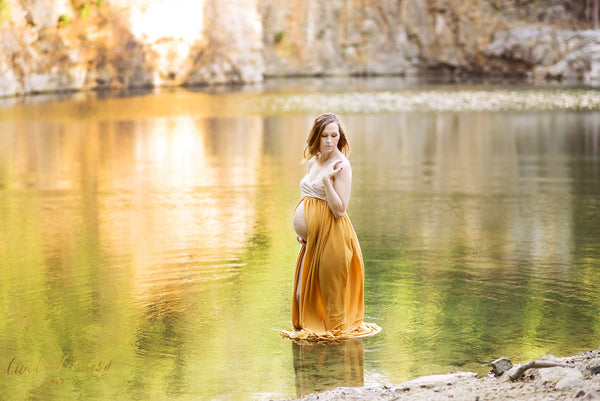 Zoie Gown • Lace Sweetheart Top Gown • Stretch Knit Pregnancy Dress • Maxi Style Maternity Gown • by Sew Trendy