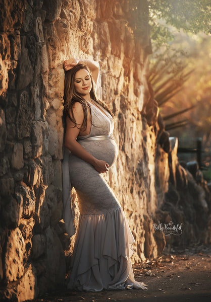 Cecily Gown • Lace Mermaid Style Pregnancy Gown • Halter Gown • Halter Style Maternity Gown • by Sew Trendy