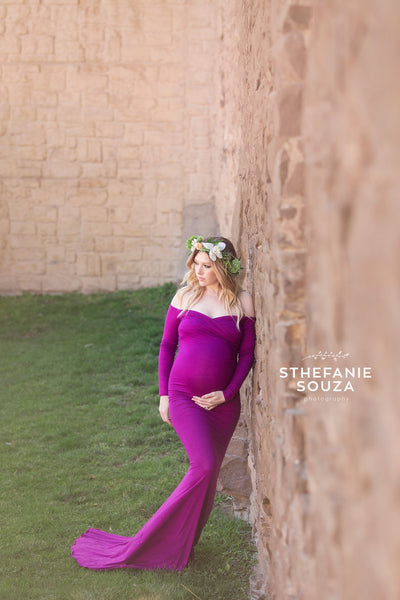 Emerlie Gown • Fitted Maternity Gown • Long Sleeve Maternity Gown • Slim Fit Maternity Gown • Maxi Dress • by Sew Trendy