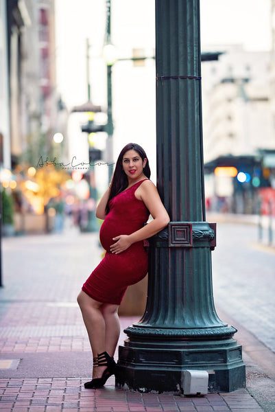 Andrea Dress • One Shoulder Lace Maternity Dress • Lace Maternity Cocktail Gown • One Shoulder cocktail dress • Knee Length Maternity Gown • Slim Fit Gown • by Sew Trendy