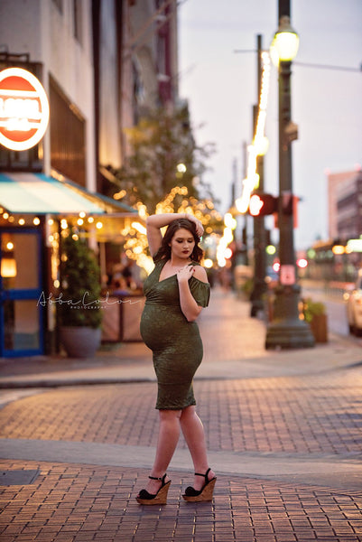 Denice Dress • Peek-A-Boo Sleeve Lace Maternity Dress • Sweetheart Top Lace Cocktail Dress • Peek-A-Boo Sleeve Maternity Cocktail Gown • Knee Length Maternity Gown • Lace Slim Fit Gown • by Sew Trendy