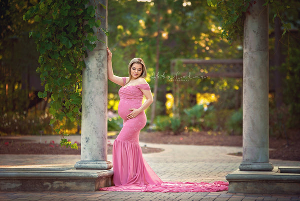 Amorah Gown • Slim Fit Maternity Gown • Lace Mermaid Style Maternity Gown • Sheer Maternity Gown • Maternity Photo Shoot Gown • Event Gown • Wedding Dress