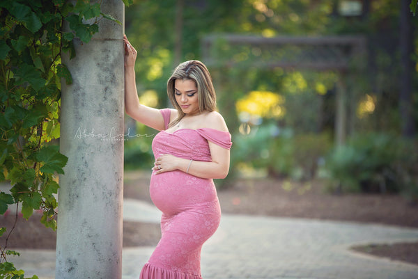 Amorah Gown • Slim Fit Maternity Gown • Lace Mermaid Style Maternity Gown • Sheer Maternity Gown • Maternity Photo Shoot Gown • Event Gown • Wedding Dress