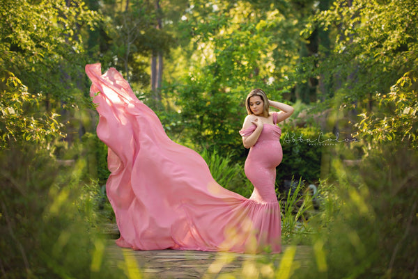 Amorah Gown • Slim Fit Maternity Gown • Lace Mermaid Style Maternity Gown • Sheer Maternity Gown • Maternity Photo Shoot Gown • Event Gown • Wedding Dress