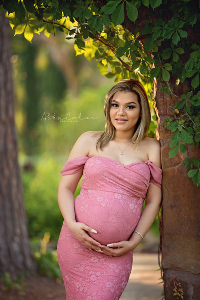 Amorah Gown • Slim Fit Maternity Gown • Lace Mermaid Style Maternity Gown • Sheer Maternity Gown • Maternity Photo Shoot Gown • Event Gown • Wedding Dress