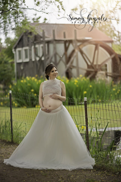 Christine Deluxe Tutu Set • Bridal Mesh Skirt and Keyhole Lace Crop • Maternity tutu • Princess Tutu • Prom Dress • Photo Prop Tutu • by Sew Trendy