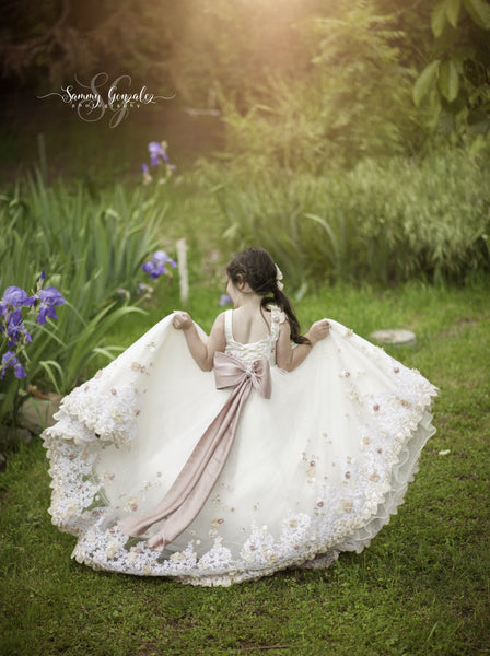 Delilah Girls Gown • Girls Couture Embroidered Tutu • Floral Tutu • Girls Corset Tutu • Girls Couture • Princess Photo Shoot • Flower Girl Dress • by Sew Trendy
