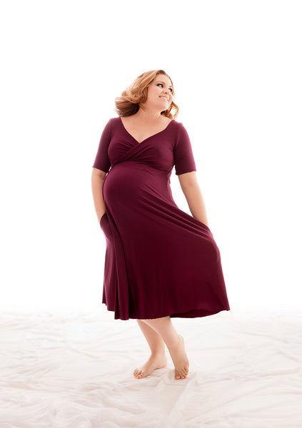 Sienna Labor and Delivery Gown • Birth Story Gown • Half Sleeve Maternity Gown • Tea Length Maternity Gown • Maternity Maxi • by Sew Trendy