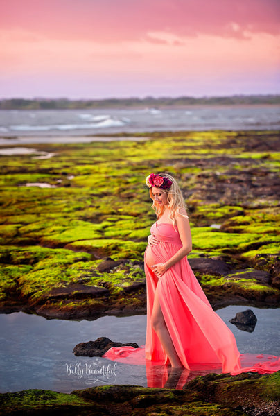 Rachel Gown • Long Flowing Gown • Butterfly Chiffon Gown • Sheer Maternity Gown • Sweetheart Maternity Gown • by Sew Trendy