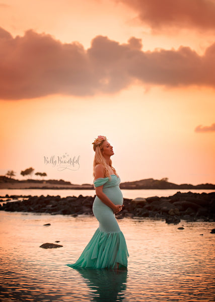 Samantha Gown • Sweetheart Lace and Chiffon Pregnancy Dress • Fitted Chiffon Mermaid Style Maternity Gown • by Sew Trendy