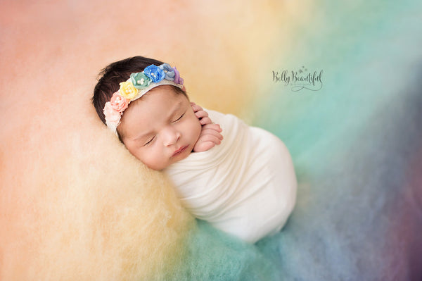 Rainee Newborn Tieback & Wrap SET {pastel tones} • Rainbow Baby Line • Newborn Rainbow Floral Crown • Hope Floral Crown • Bohemian Crown • Rainbow Baby Crown | READY TO SHIP • by Sew Trendy