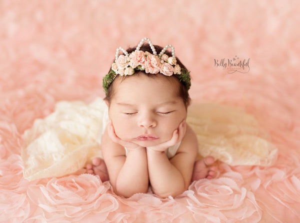 Mini Ingrid Newborn Floral Crown • Princess Floral Crown • Paper Organic Floral Crown • Bohemian Crown • Moss Grapevine Crown • Pearls | Ready To Ship • by Sew Trendy