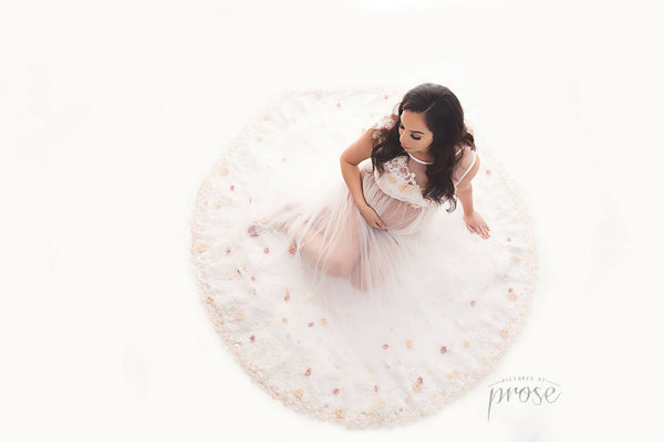 Dahlia Gown • Couture Bridal Mesh Gown • Hand Embroidered Maternity Gown • Maternity Dress • Pregnancy Gown • Bridesmaid Dress • Senior Photos • Photo Shoot • Boho Dress | by Sew Trendy