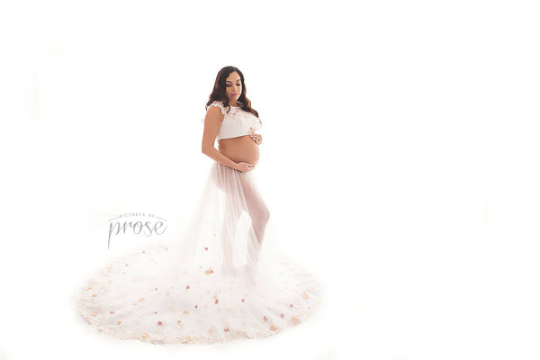 Dahlia Gown • Couture Bridal Mesh Gown • Hand Embroidered Maternity Gown • Maternity Dress • Pregnancy Gown • Bridesmaid Dress • Senior Photos • Photo Shoot • Boho Dress | by Sew Trendy