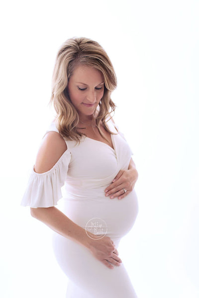 Delaney Gown • Peek a Boo Knit Gown • Slim Fit Pregnancy Gown • Peekaboo Shoulder Gown • Slim Fit Maternity Gown • Maternity Gown • by Sew Trendy