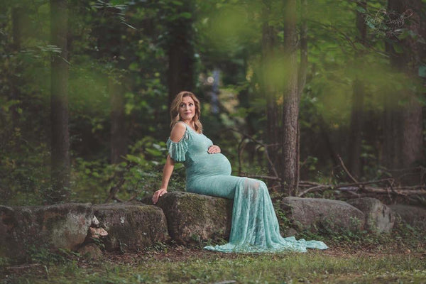 Deloris Gown • Peekaboo Shoulder Gown • Lace Slim Fit Maternity Gown • Lace Maternity Gown • by Sew Trendy